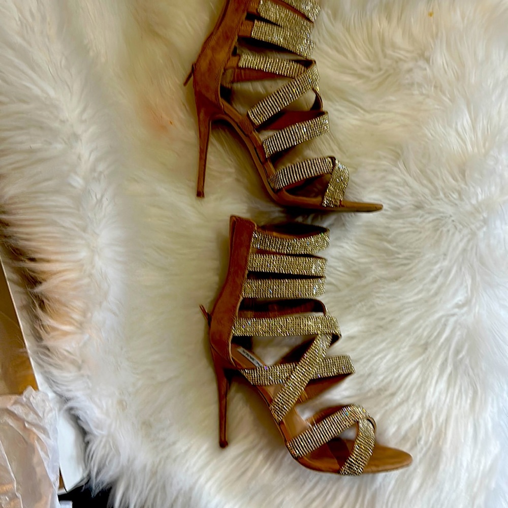 Rhinestone, high heel sandals, dressy for any occasion.